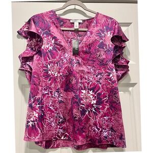 NWT White House Black Market Satin Flounce Purple Pink Top Women's Size: M